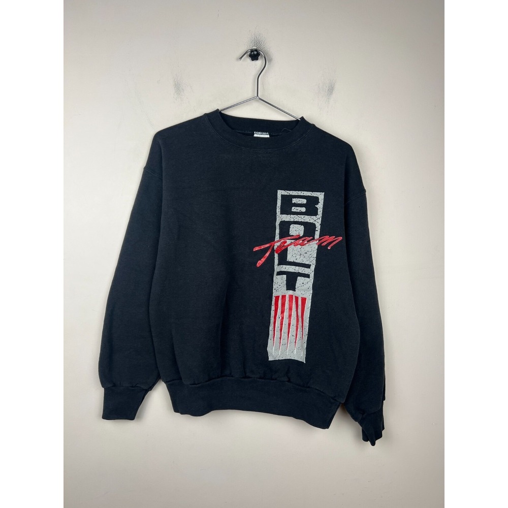 Vintage Lightning Bolt Team Sweatshirt Black Made in USA Mens Medium Surf 90s